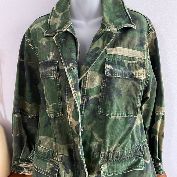 Free People Seize The Day Military Jacket Camo Denim Utility Cargo Army Green - Picture 3 of 5